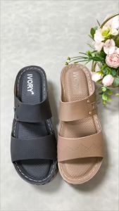Sandal Wanita Wedges Ivory 6cm Slip On Cantik Import SL28-W25