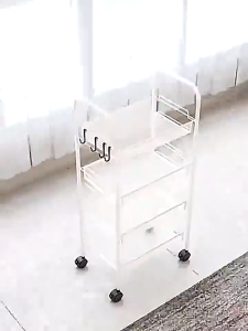 Kuga Metal Trolley Kitchen Storage Rack with multiple shelves and braked wheels for home or office storage