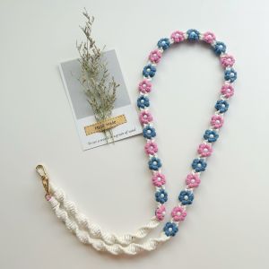 Handcrafted Pearl Daisy Woven Phone Strap Crossbody Flower Backpack Strap Fashionable DIY Accessory Elegant Finished Product