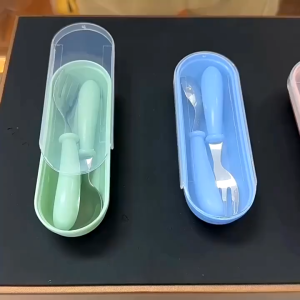 Lillove Baby Plain Stainless Spoon and Fork Set with Case Training Spoon for Toddlers