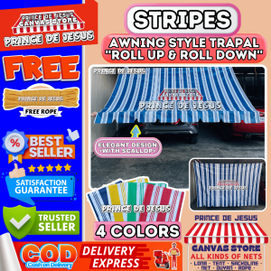 STRIPES TRAPAL WATERPROOF - With ROPE - 6x6 6x8 6x9 6x10 6x12 - ROLL UP & DOWN - AWNING TARP LONA TOLDA  MAYAMA MAKAPAL