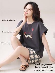 MiiOW | Catwoman Summer Sleepwear Womens Cotton Short Sleeve Thin Home Clothes Cartoon Cute Design With Chest Pad Set New 2025