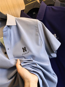 Wicking Sweat Free Stitching Series Summer Mens Letter Print Lightweight Business Ice Silk Short Sleeve Polo Shirt Standard Fit