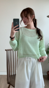[KOREAN BRAND - VANILLA KNIT] Bamboo Linen Net Womens Knitted Top - Summer Korean Style