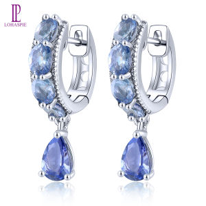 Lohaspie Jewelry Real 2 Carats Silver Earrings 925 Original Natural Tanzanite Clip Earring Light Blue Gemstone Pear Cut Gemstone Women Fashion Clip Earrings 925 Silver Jewelry