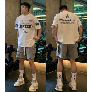 American Style Premium Creative Letter White round Neck Short Sleeve Mens Summer Pure Cotton Heavyweight T-Shirt Casual Loose Fit Printed