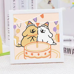 Đồ Thủ Công DIY Dán Kim Cương Cho Trẻ Em Hình Chú Chó Họa Tiết Đường Viền Quà Tặng Sinh Nhật Vật Dụng Thêu Kim Cương