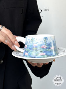 JOJOS L. PD.Liyi. Ceramic Coffee Cup And Plate Set Gift Box Nordic Style Retro Texture for Home Use Adult Non-Handmade Straight Drink Cover