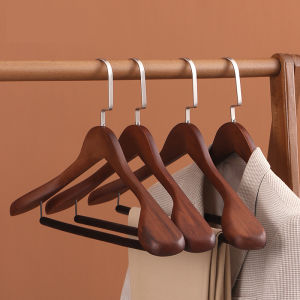 1/2PCS Premium Wooden HangersMens Suit Clothes Hanger with Anti-Slip Bar for Closet StorageRetro Wide Shoulder Jacket Hanger