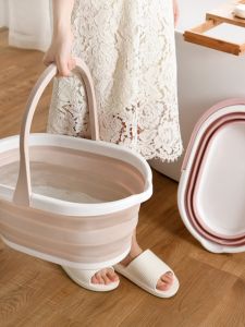 Foldable Silicone Handheld Water Bucket for Picnic And Fishing Outdoor Car Use Storage Hanging Hole Household Cleaning Tool