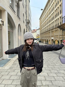 Gray Knitting Woolen Cap Female Fall and Winter Ear Protection Flight Helmet Warm All-Matching Face-Looking Small Ski Shoelace Ushanka Male