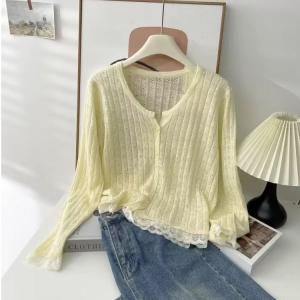 Áo Len Dệt Kim Tay Dài Mùa Hè Thường Ngày Kiểu Dáng Rộng Rãi Chất Liệu Polyester Và Vải Lanh Áo Khoác Ngoài Thời Trang