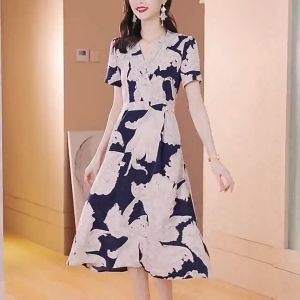 CORE Summer Women V-neck Printed Dress Elegant Midi Dress New 2023