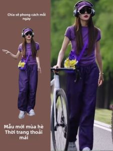 NUANPING | Bộ Quần Áo Dài Tay và Quần Dài Giúp Giảm Cân và Trẻ Hóa cho Phụ Nữ Màu Tím Dopamine