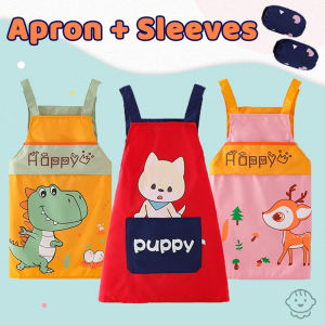 Kids Apron Set 3PCS Waterproof Cute Cartoon Animals Children Painting Cooking Apron