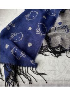 Warm Knitted Scarf Cute Cat Head Embroidery Japanese Style Sweet KT Scarf for Students Winter Multifunctional Long Rectangle Scarf