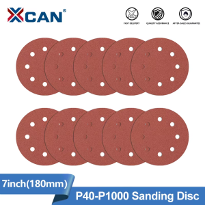 XCAN 10pcs 7 Inch Sanding Disc 8 Holes Sandpaper Pads Set Hook and Loop 40-1000 Grit Flocking Sandpaper For Polishing Sanding