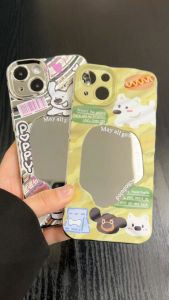 เด็กชายและเด็กหญิงน่ารัก Wave Mirror เคส For iPhone 11 13 15 16 12 14 Pro Max XR 7 8 Plus X XS Max SE2 ชุบ เปลือกกระจกเวฟ เรียบง่าย เคสทรศัพท์ กันกระแทก