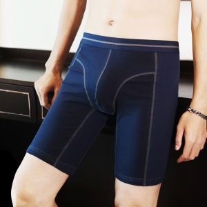 Extended Length Running Briefs Mens Cotton Sporty Mid-Waist Boxer Shorts Anti-Chafing Long Legged Pure Cotton Underwear
