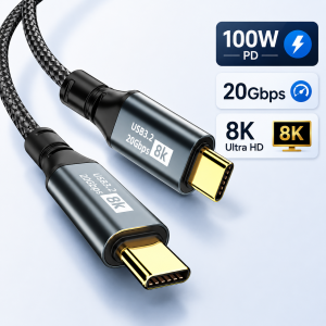 100W USB C to USB C Cable USB 3.2 20Gbps Fast Data Sync 8K Video Output Nylon Braided Type-C Cord for Phone Laptop Tablet