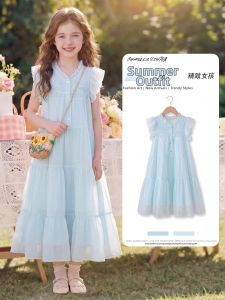 SHANGLEXIONG | Đầm Công Chúa Sang Trọng cho Bé Gái Màu Xanh Nhạt Mùa Hè