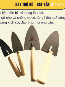 Bay thợ hồ bay xây dựng tô trát tường bay xúc vữa trộn hồ bằng thép cán gỗ với 4 kích cỡ lựa chọn