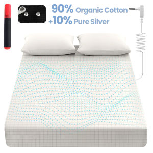 Grounding Sheets 90% Organic Cotton+ 10% Pure Silver Fiber Grounded Bed Sheet Kit Deep Pocket Grounded Bed Sheet Relieves Pain
