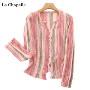 La Chapelle Spring New Commuter Dyed Knitwear V-neck Slim Fit Top Korean Style Long Sleeve Polyester Fiber Regular Length