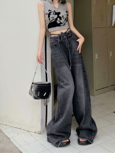 กางเกงยีนส์ทรงหลวมเอวสูงสไตล์อเมริกันสำหรับผู้หญิง กางเกงขายาวทรงหลวมขากว้าง ดีไซน์ไม่ซ้ำใคร ดีเทลกระดุม ทรงหลวม กางเกงยีนส์
