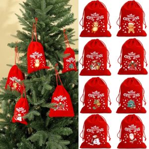 Christmas Drawstring Velvet Bags Red Candy Biscuits Pouch Boutique Jewelry Packaging Bags Christmas Gift Storage Bags Xmas Party Decoration