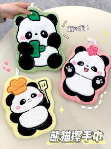 Adorable Panda Hand Towel Quick Dry Hanging Style Kitchen Bathroom Hand Washing Cloth Childrens Handkerchief Universal Design