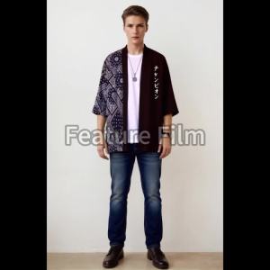 Áo Sơ Mi Nam Kiểu Kimono In Chữ Nhật Dáng Rộng Tay Ba Phần Chất Liệu Polyester Dành Cho Người Lớn Mặc Đi Nghỉ Hè Đi Nghỉ Dưỡng.
