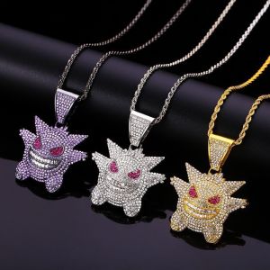 Takara Tomy | New Cartoon Pokemon Gengar Anime Figure Metal Necklace Decorative Necklace Hip Hop Necklace Jewelry Accessories Boys Gifts Toys