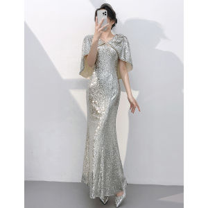Silver Sparkly Mermaid Long Dress for Formal Occasions