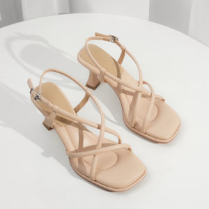 Womens Roman Style Leather Sandals Summer High Heels Fashionable Square Head Knot Ties mid Heel Comfortable All Match Shoes