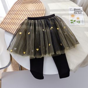 2-in-1 Skirted Trousers Lace Girls Long Pants