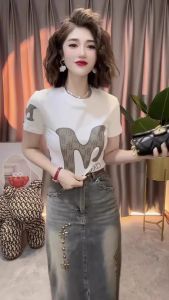 Short Sleeve Design Printed T-shirt For Women Black