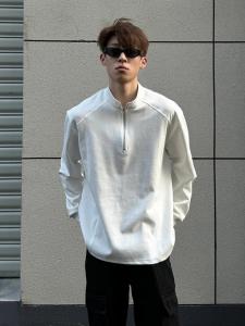 Áo Thun Nam Cổ Đứng Tay Dài Khóa Kéo Bên Trong Áo Thun Nam Mùa Thu Phong Cách Mỹ Áo Hoodie Giải Thể Áo Thun Cotton Thường Ngày