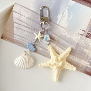 Sea Themed Keychain Bag Charm Ocean Style Shells Starfish Keyring Seaside Vacation Travel Fashion Pendant