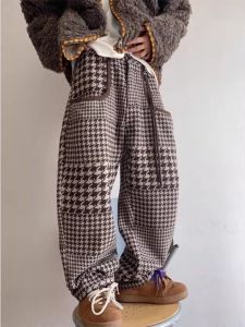 PAZHAOLANG | Plus Size Retro Houndstooth Wide Leg Leisure Pants Warm Fabric