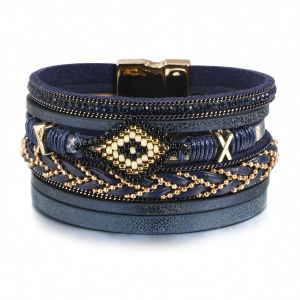 Bohemian wind cross-border new jewelry Europe Fashion eyes rice beads hand-woven leather bracelet female simple jewelry