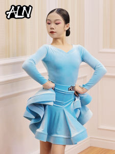 ALN Velvet Latin Dance Costume for Girls Standard Dance Exam Competition Uniform Childrens Sportswear Fitness Fans Supplies