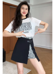 YUEZHONGWEI | American Retro Letter Print Ice Silk Knitted Short Sleeve T-Shirt Women Summer Thin Design Sensation Small Audience Slim Fit Top