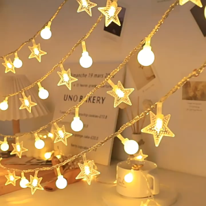 STARZ - SG SAFETY MARK 31V 10 Meter 100 Stars with Frosted Balls Led Splash Proof Decoration Led Fairy String Lights Warm Christmas Tree Decorative Lights