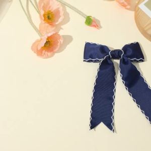 Navy Blue Ribbon Bow Hair Clip Satin Fabric Hairpin Elegant Hair Accessory For Women Girls Sweet Party Daily Headdress Headwear