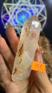 Gậy phép thuật đá Thạch anh Lemurian trụ tinh thể tự nhiên tán sắc năng lượng vũ trụ cực mạnh 801