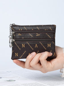 Ultra-Thin Mini Coin Purse Womens Short Style Double Zipper Fashionable Compact Wallet Retro Style Horizontal Shape Artificial Leather