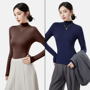 MiiOW | Womens Pure Color Merino Wool Semi-high Collar Knitted Top Long Sleeve