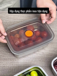 Hộp đựng thực phẩm bằng inox khay đựng đồ để tủ lạnh ngăn mùi có nắp đậy dễ dàng bảo quản tiện lợi