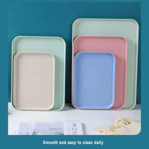 Food Serving Tray Wheat Straw Plastic Plate Lightweight Dinner Dishes Restaurant Hotel School Lunch Tray 3 Colors